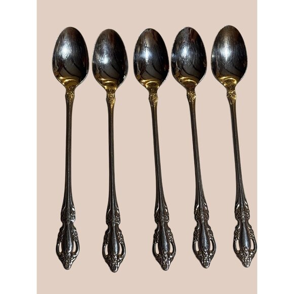 Oneida Distinction Deluxe Raphael Stainless Steel Iced Tea Spoons Set Of 5 - Picture 1 of 3